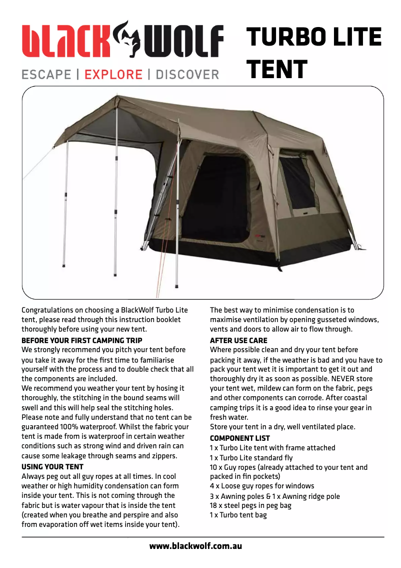 Page n°1 - Manuel utilisateur Black Wolf Turbo Lite 210