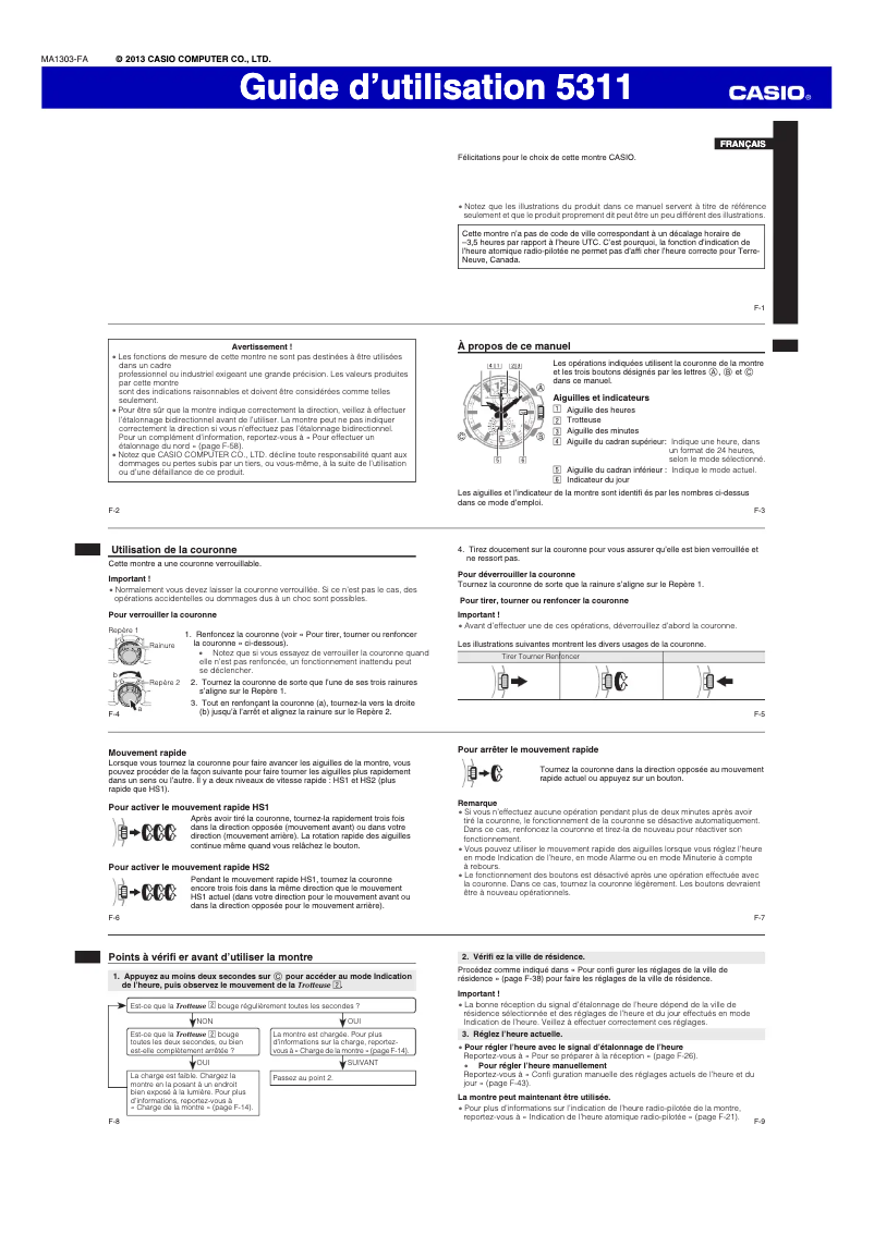 Page 1 de la notice Manuel utilisateur Casio GW-A1100-1A3ER