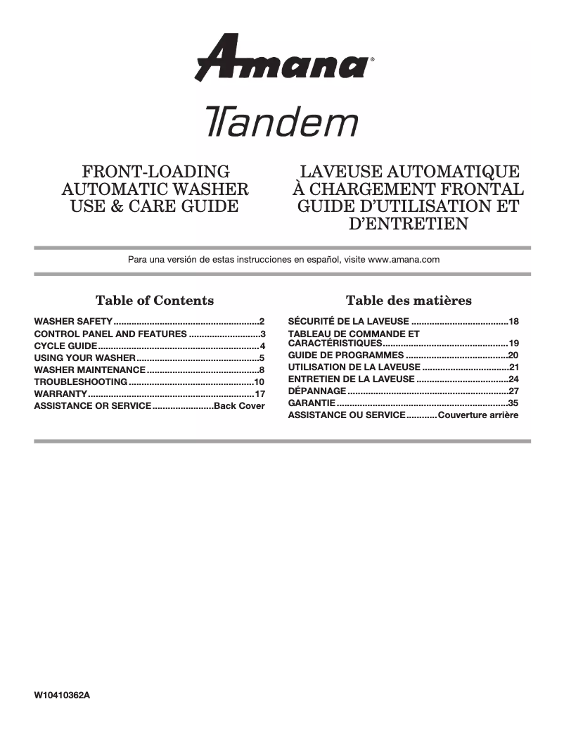 Page 1 de la notice Manuel utilisateur Amana NFW7300WW