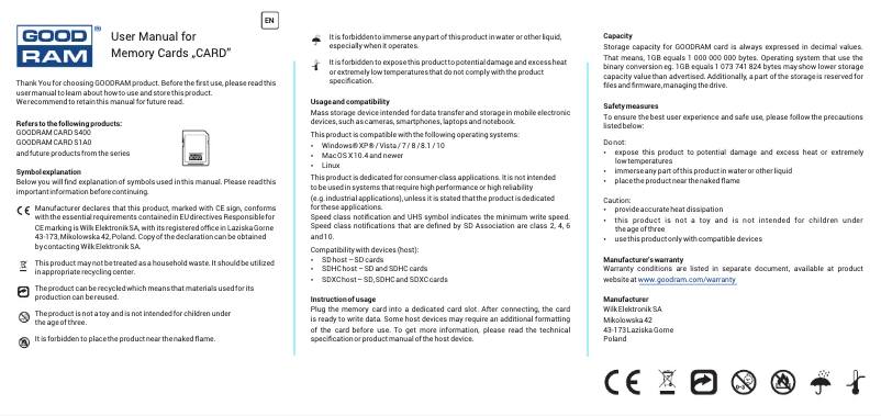 Page 1 de la notice Manuel utilisateur Goodram S1A0-2560R12