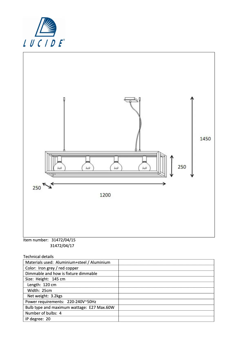 Page n°1 - Manuel utilisateur Lucide Oris 31472/04/17