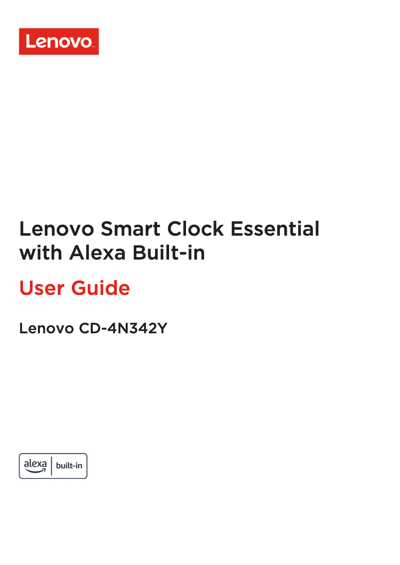 Page 1 de la notice Manuel utilisateur Lenovo Smart Clock Essential CD-4N342Y