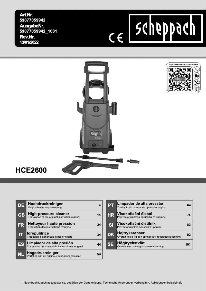 Page 1 de la notice Manuel utilisateur Scheppach HCE2600