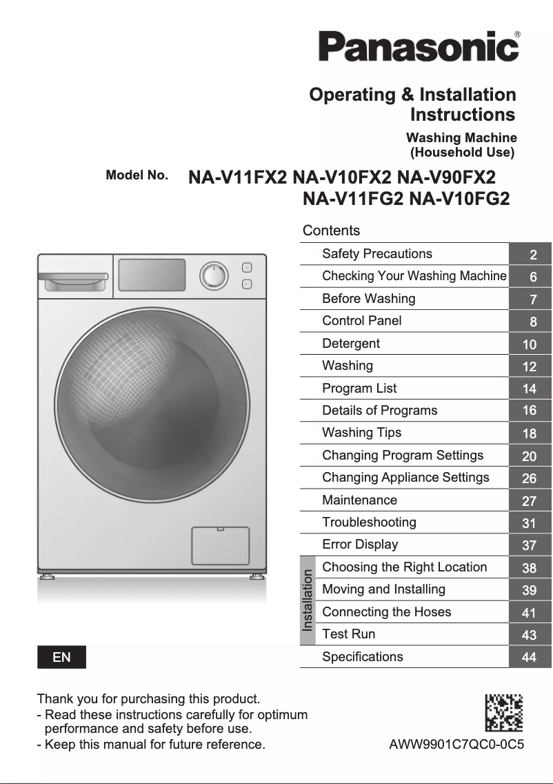 Page n°1 - Manuel utilisateur Panasonic NA-V10FG2