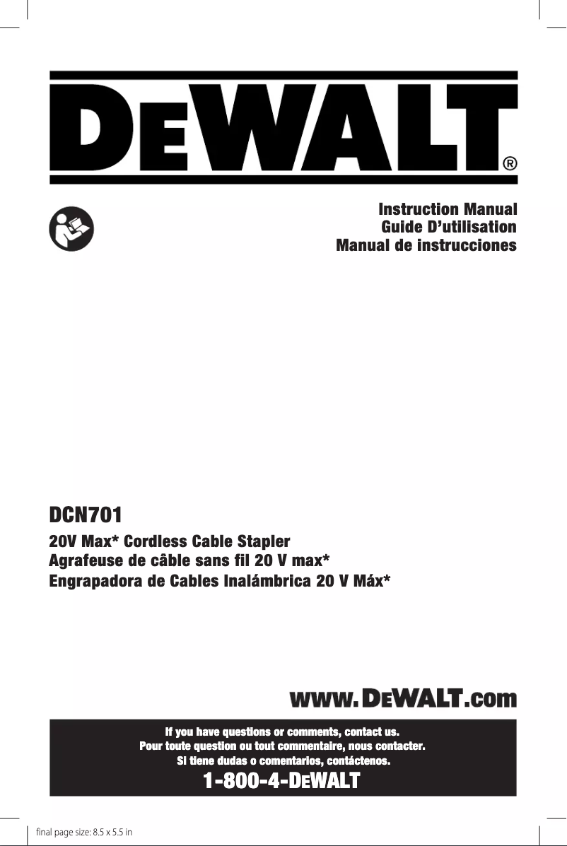 Page n°1 - Manuel utilisateur DeWalt DCN701