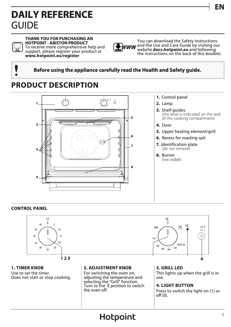 Page 1 de la notice Mode d'emploi Hotpoint GA2 124 IX