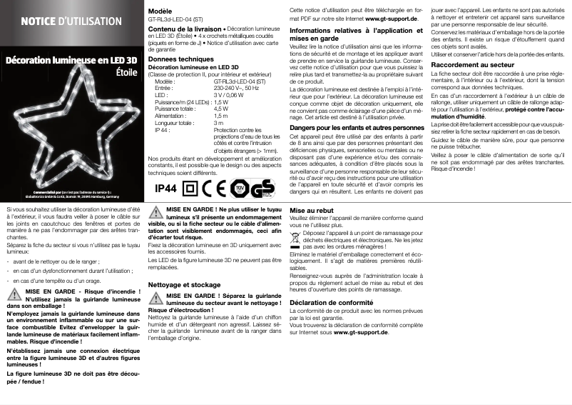 Page 1 de la notice Manuel utilisateur GlobalTronics GT-RL3d-LED-04