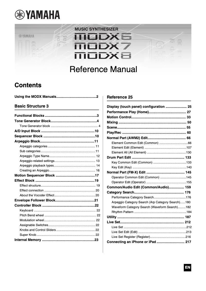 Page n°1 - Manuel utilisateur Yamaha MODX7