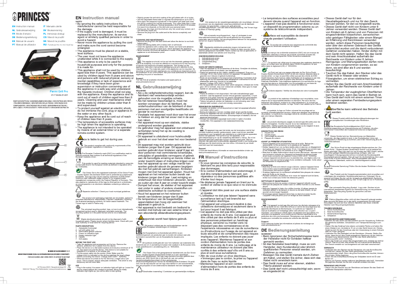Page 1 de la notice Manuel utilisateur Princess Panini Grill Pro 112425