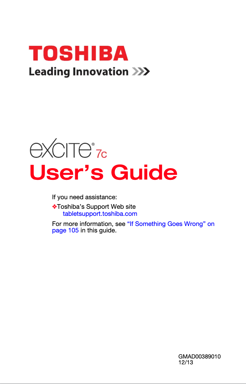 Page n°1 - Manuel utilisateur Toshiba Excite 7c AT7-B