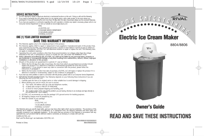 Page 1 de la notice Manuel utilisateur Rival 8804