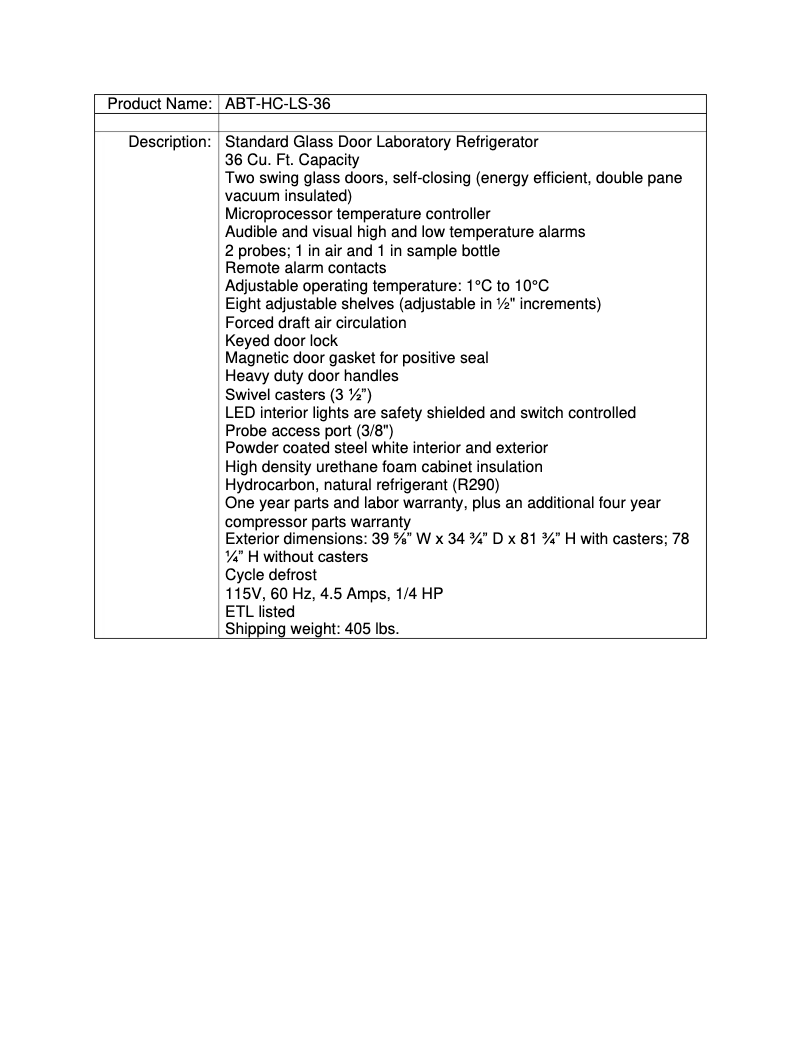 Page 1 de la notice Manuel utilisateur American BioTech Supply ABT-LS-36