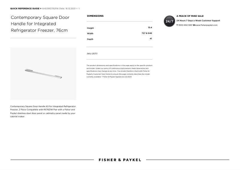 Page 1 de la notice Manuel utilisateur Fisher & Paykel AHD3RD7621W