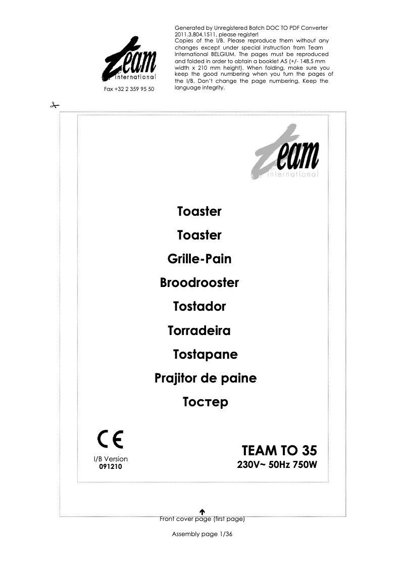 Page n°1 - Manuel utilisateur Team TO 35