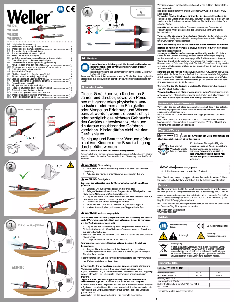 Page n°1 - Manuel utilisateur Weller WLIRPK80