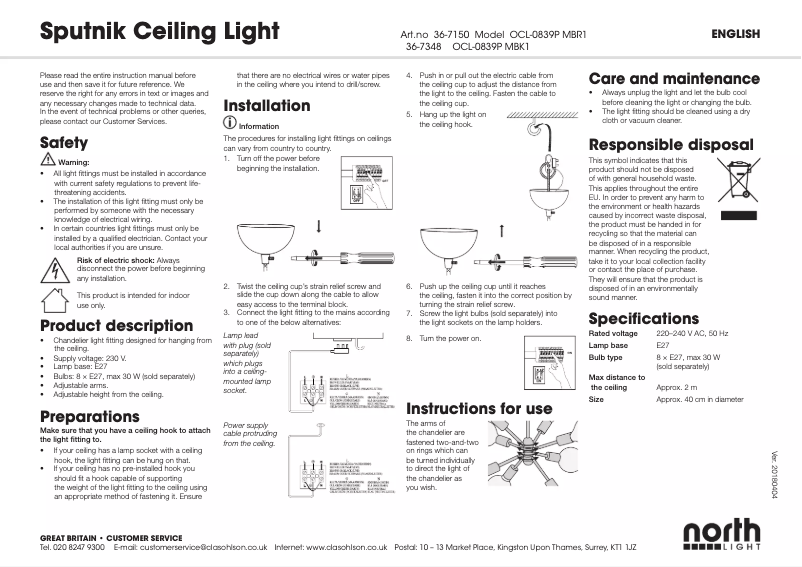 Page n°1 - Manuel utilisateur North Light Sputnik 36-7150