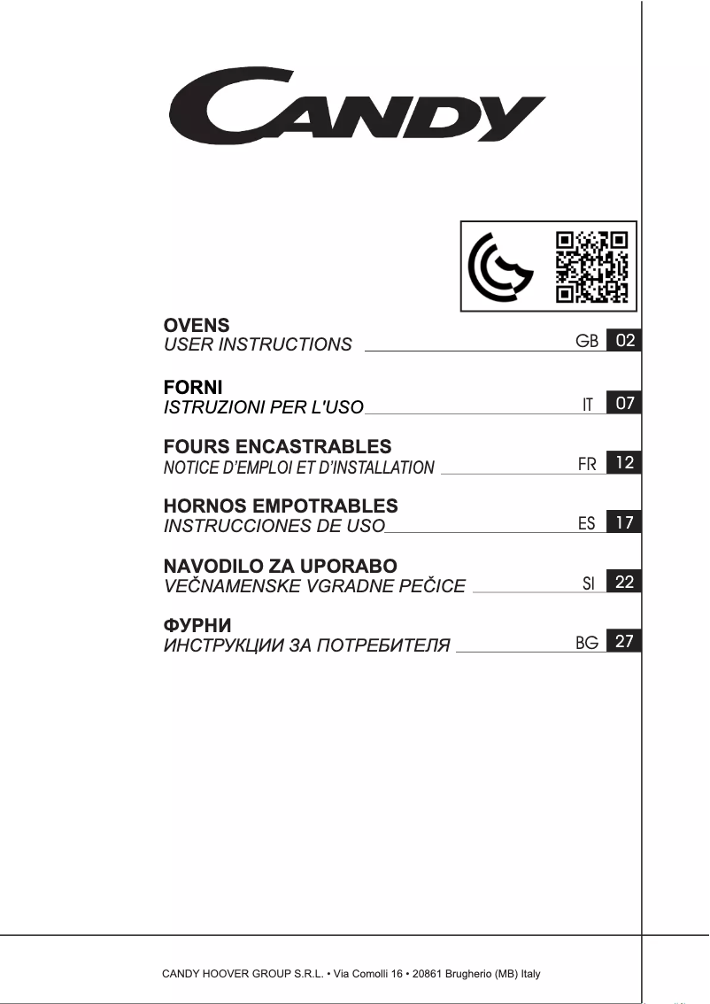 Page 1 de la notice Manuel utilisateur Candy CGHOPK60X/E