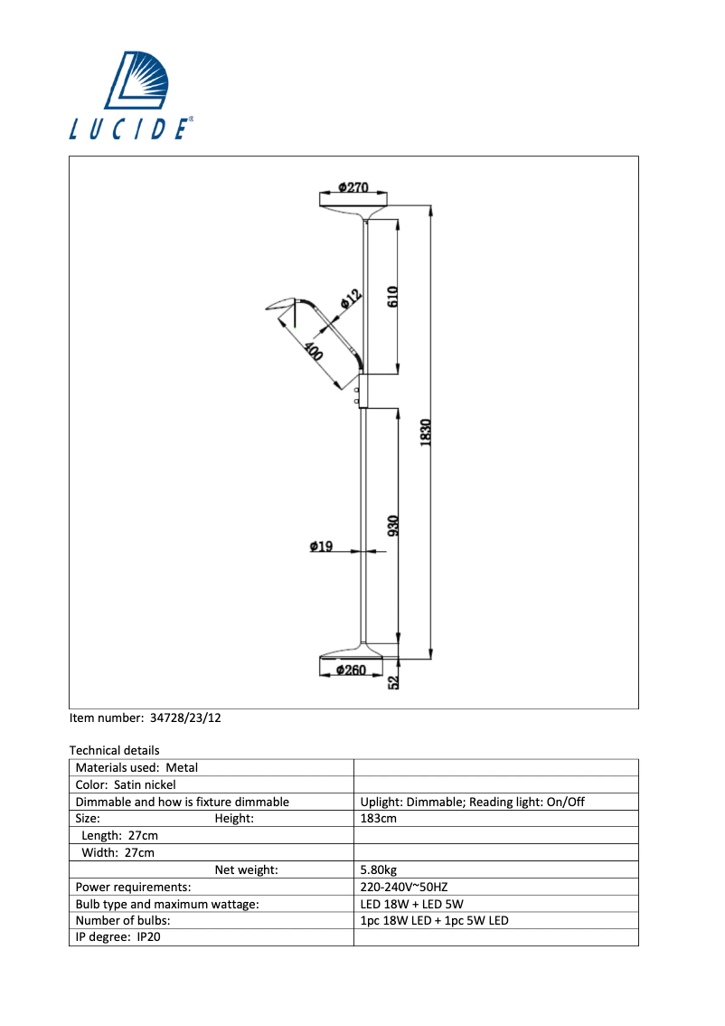 Page n°1 - Manuel utilisateur Lucide Kobe 34728/23/12