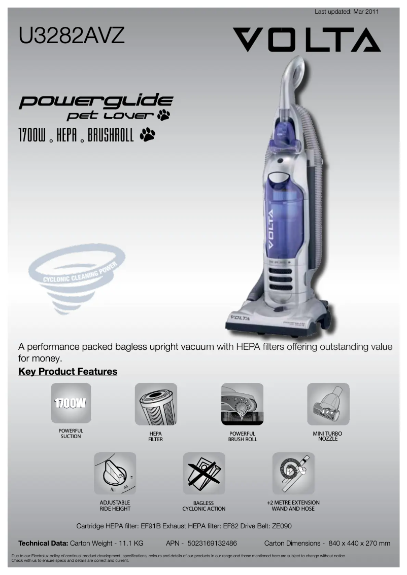 Page n°1 - Manuel utilisateur Volta PowerGlide Pet Lover U3282AVZ