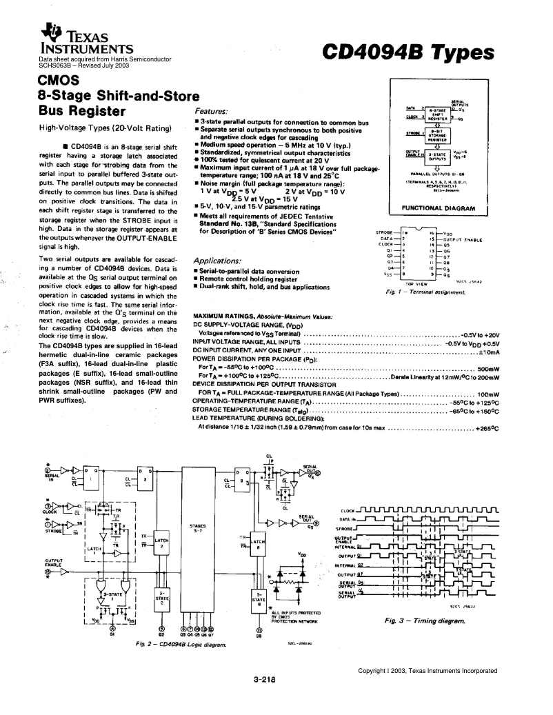 Page 1 de la notice Manuel utilisateur Texas Instruments CD4094BE