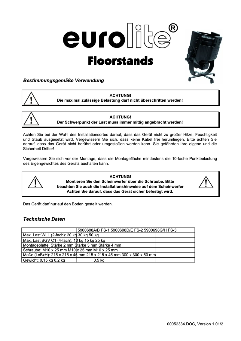 Page 1 de la notice Manuel utilisateur Eurolite FS-3