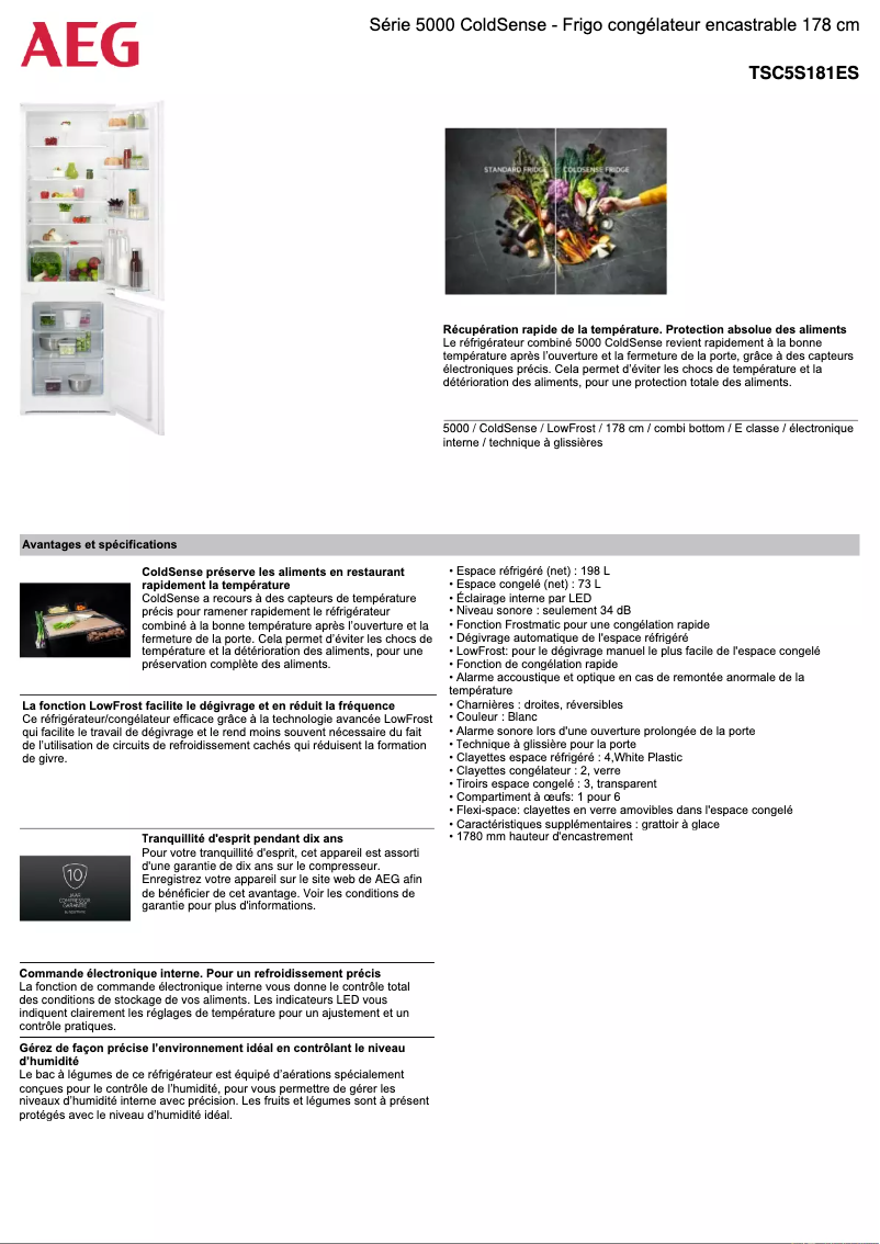 Page n°1 - Fiche technique AEG TSC5S181ES