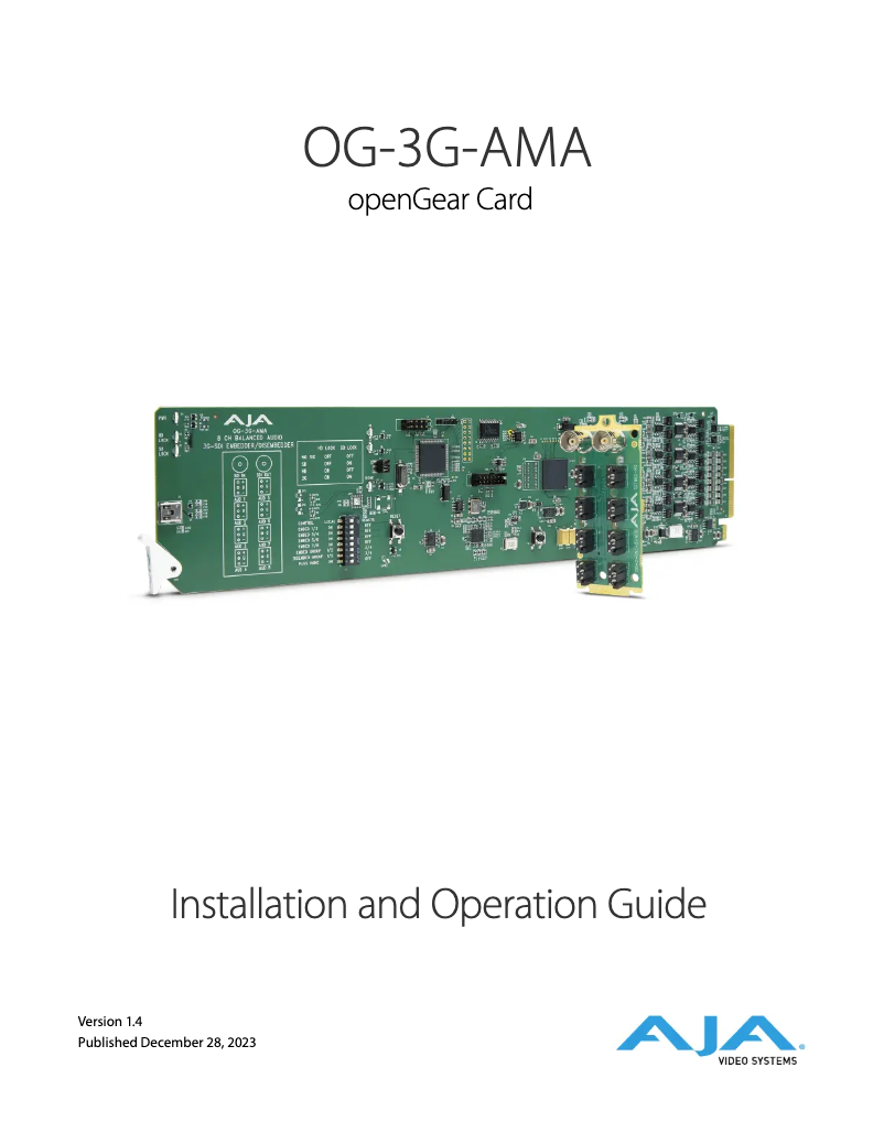 Page 1 de la notice Manuel utilisateur AJA OG-3G-AMA
