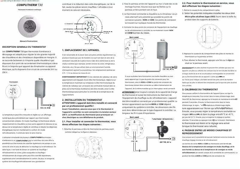 Page n°1 - Manuel utilisateur Computherm T30