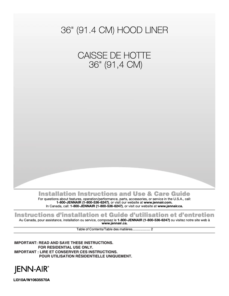 Page n°1 - Guide d'installation JennAir JXL6536CSS
