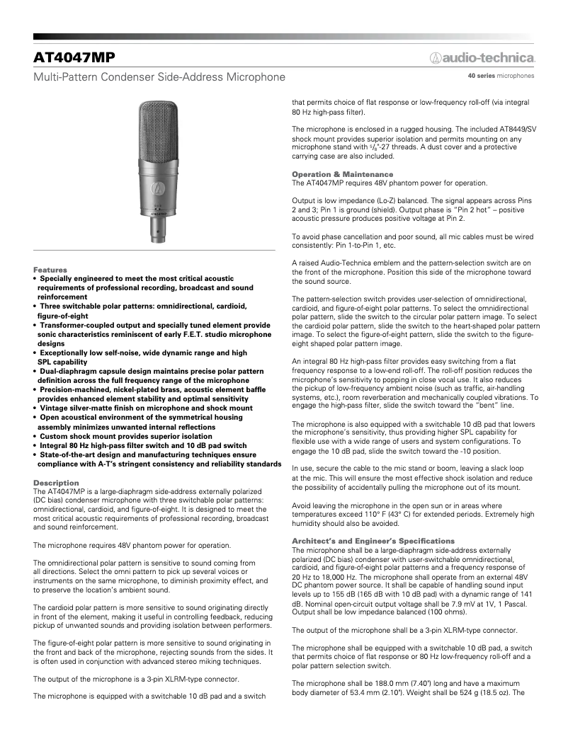 Image de la première page du manuel de l'appareil AT4047MP