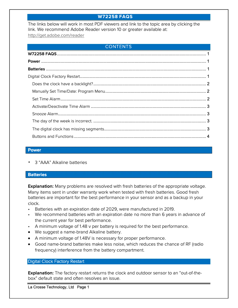 Page n°1 - FAQ La Crosse Technology W72258