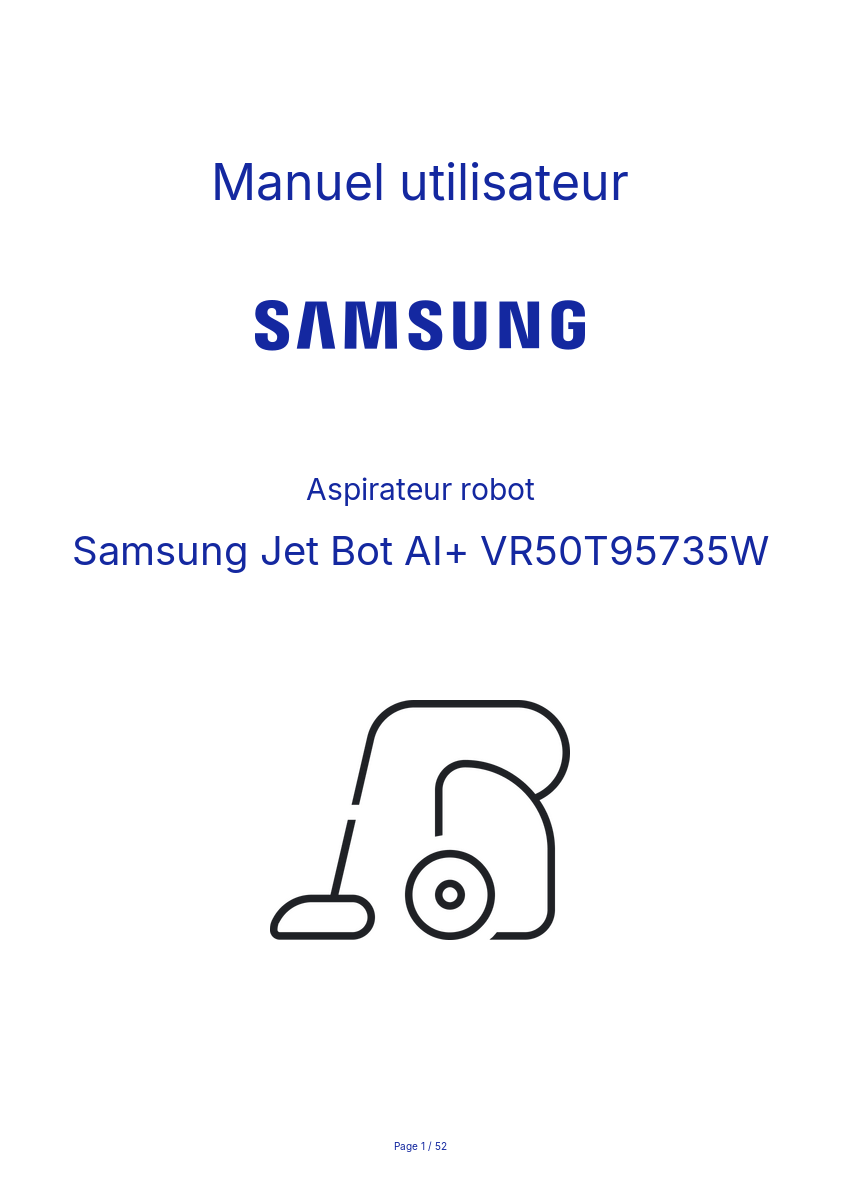Page n°1 - Manuel utilisateur Samsung Jet Bot AI+ VR50T95735W