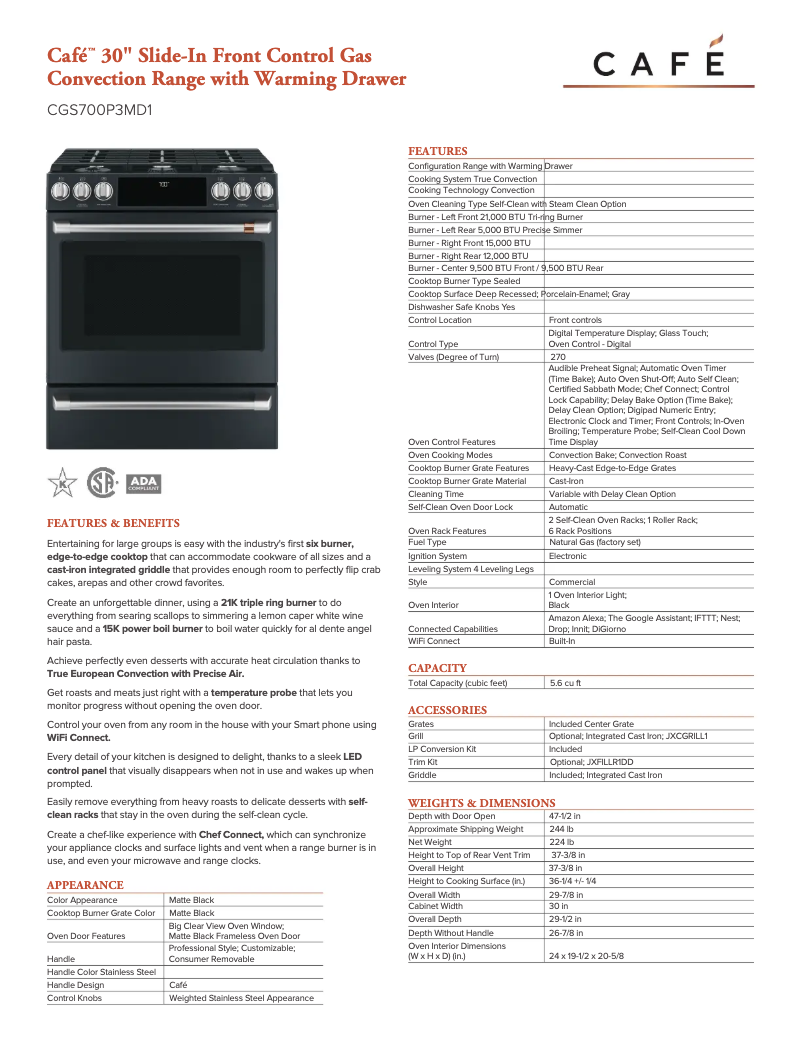Page n°1 - Fiche technique GE CGS700P3MD1