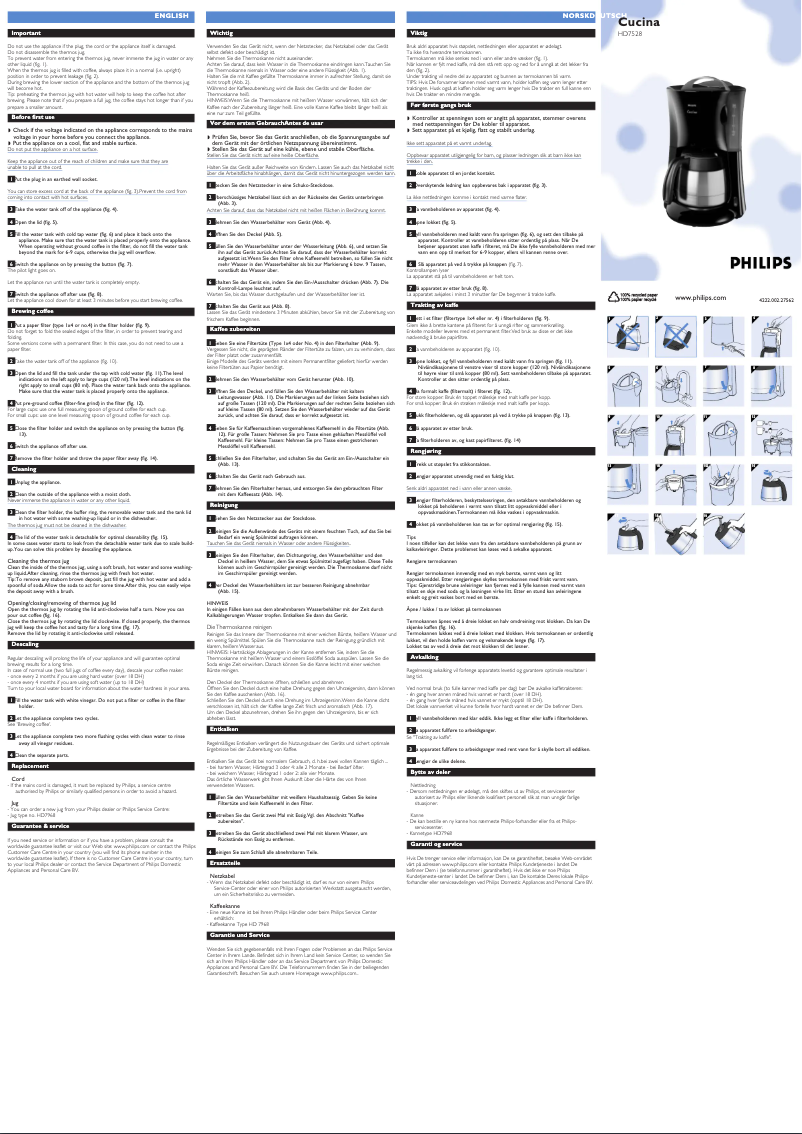 Image de la première page du manuel de l'appareil HD7528