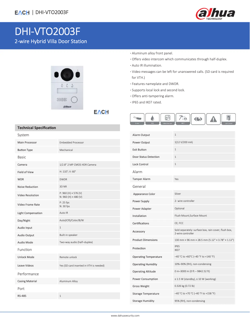 Image de la première page du manuel de l'appareil VTO2003F