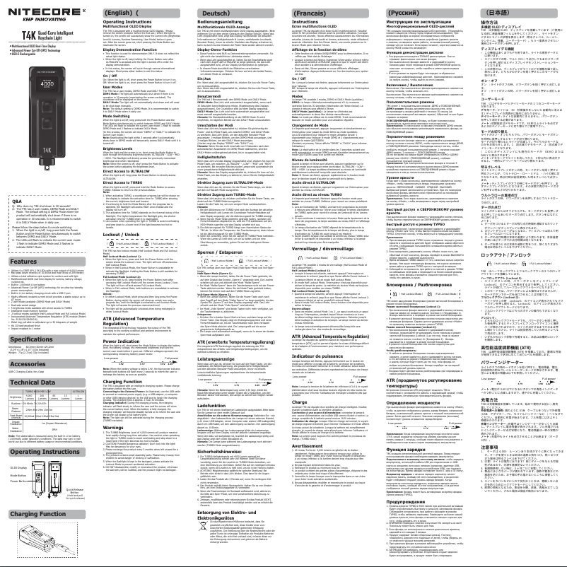 Page 1 de la notice Manuel utilisateur Nitecore T4K