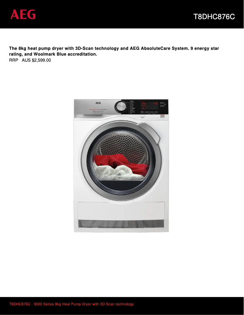 Page n°1 - Fiche technique AEG T8DHC876C