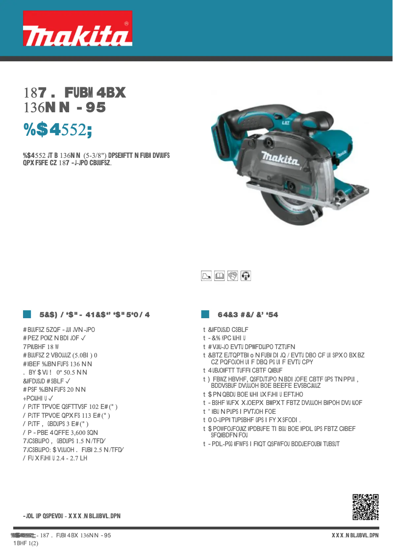 Page 1 de la notice Fiche technique Makita DCS552Z