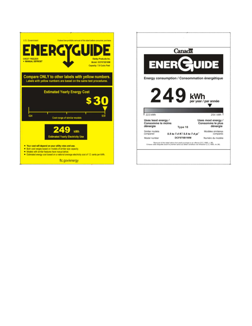 Page 1 de la notice Label énergétique Danby DCF070B1WM