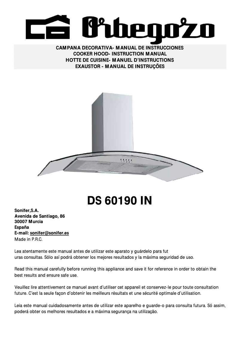 Page 1 de la notice Manuel utilisateur Orbegozo DS 60190 IN