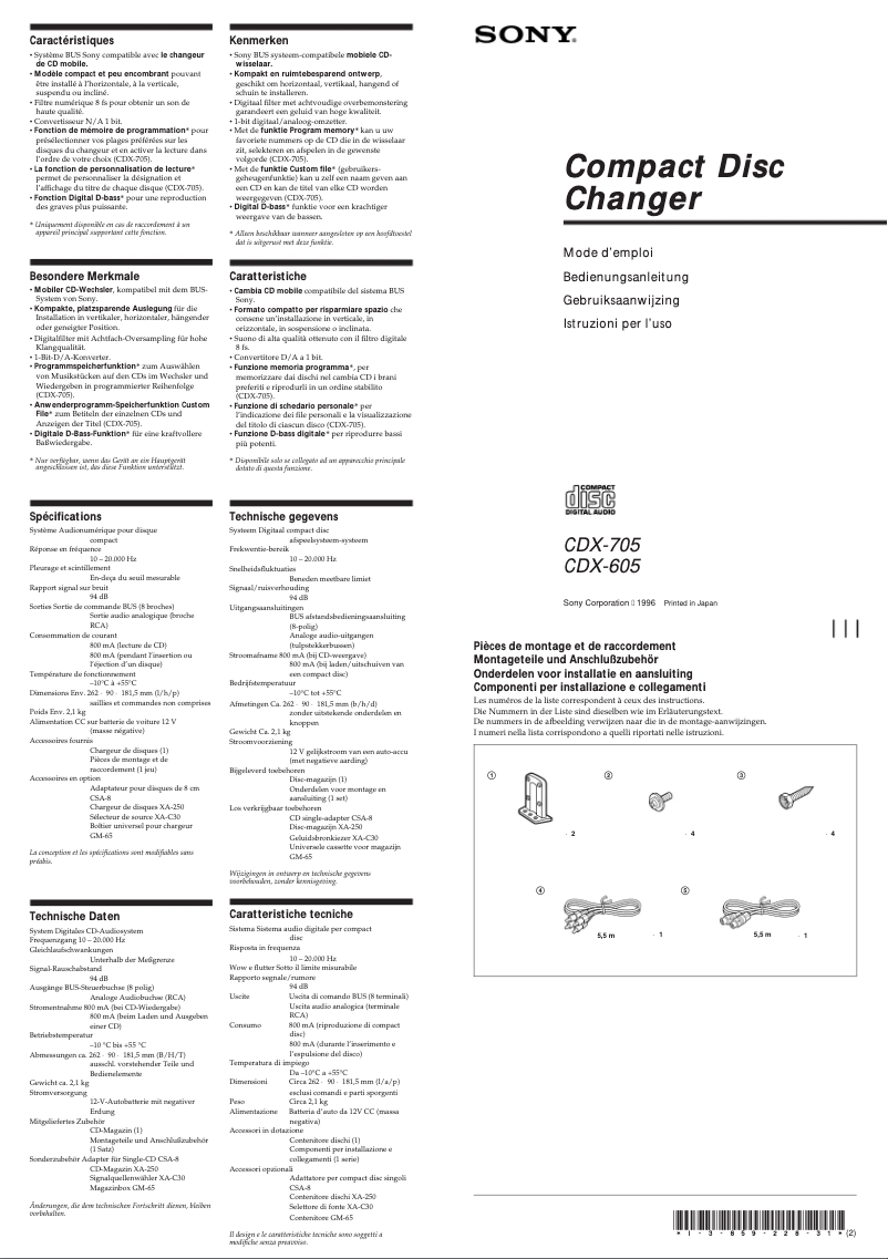 Imagen de la primera página del manual del dispositivo CDX-705