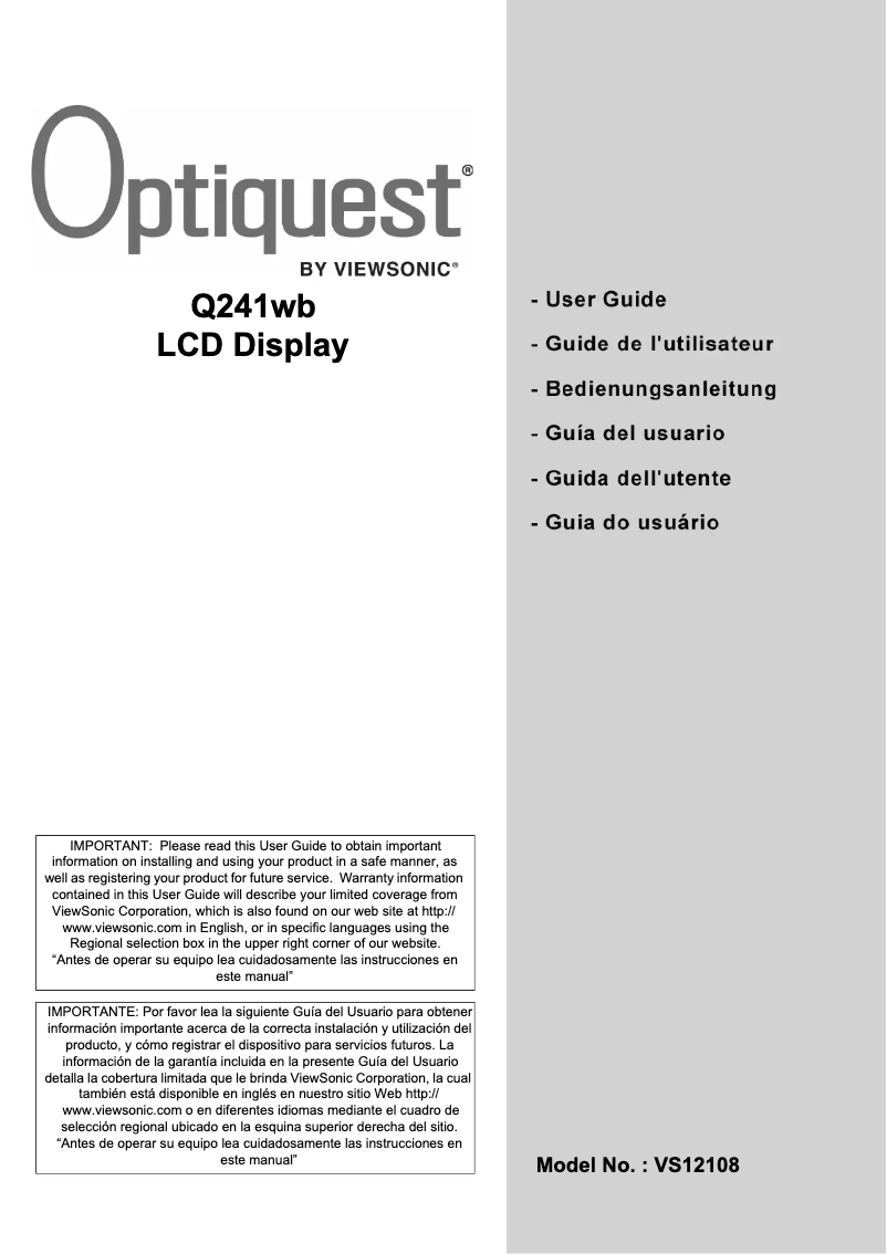Page n°1 - Manuel utilisateur Viewsonic Optiquest Q241wb