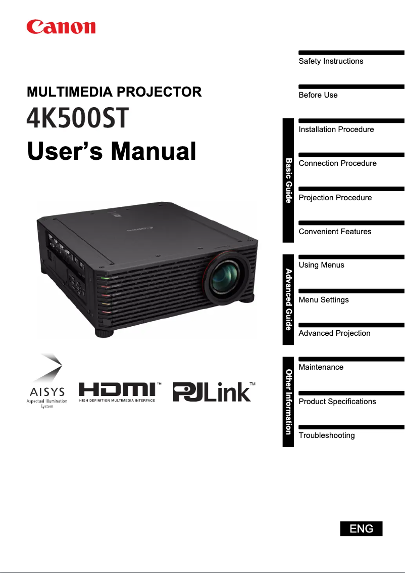 Page 1 de la notice Manuel utilisateur Canon REALiS 4K500ST Pro AV
