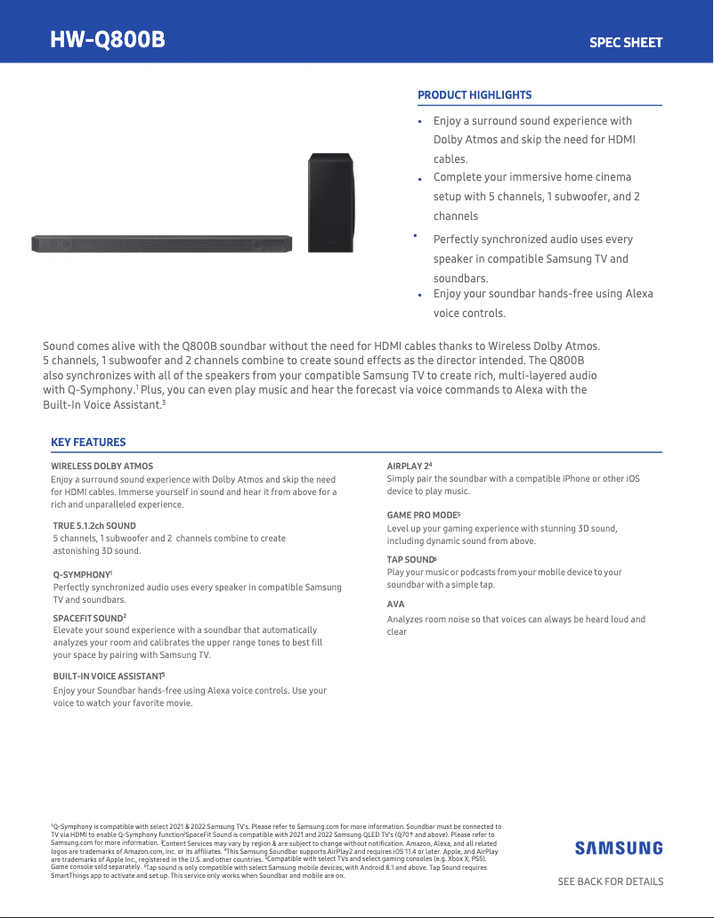 Image de la première page du manuel de l'appareil HW-Q800B