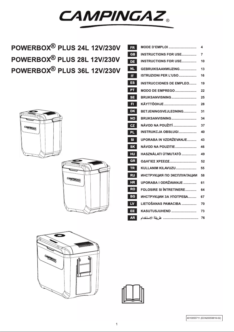 Page 1 de la notice Manuel utilisateur Campingaz PowerBox Plus 36L 12V/230V