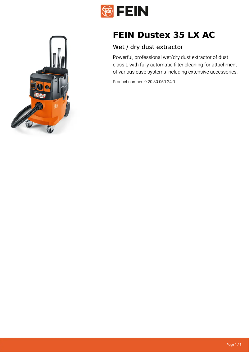Page n°1 - Fiche technique Fein Dustex 35 LX AC