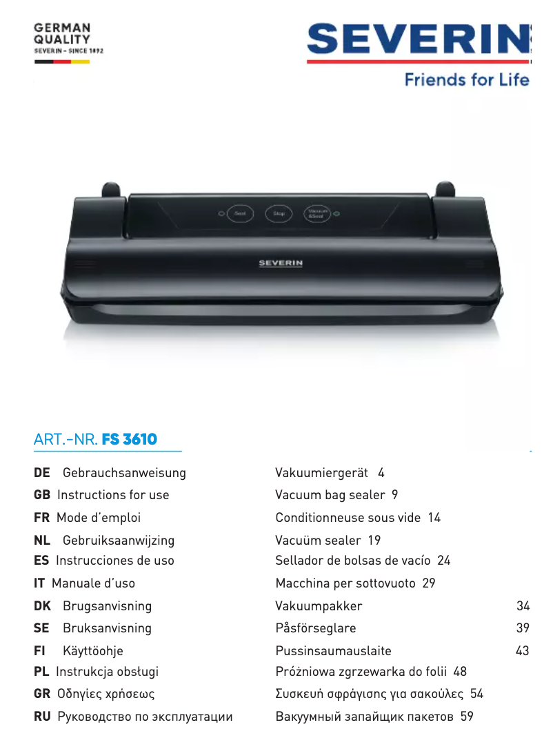 Page 1 de la notice Manuel utilisateur Severin FS 3610