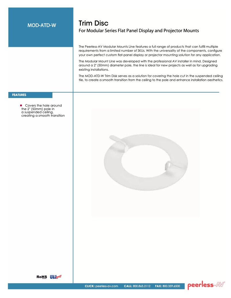 Page 1 de la notice Manuel utilisateur Peerless-AV MOD-ATD-W