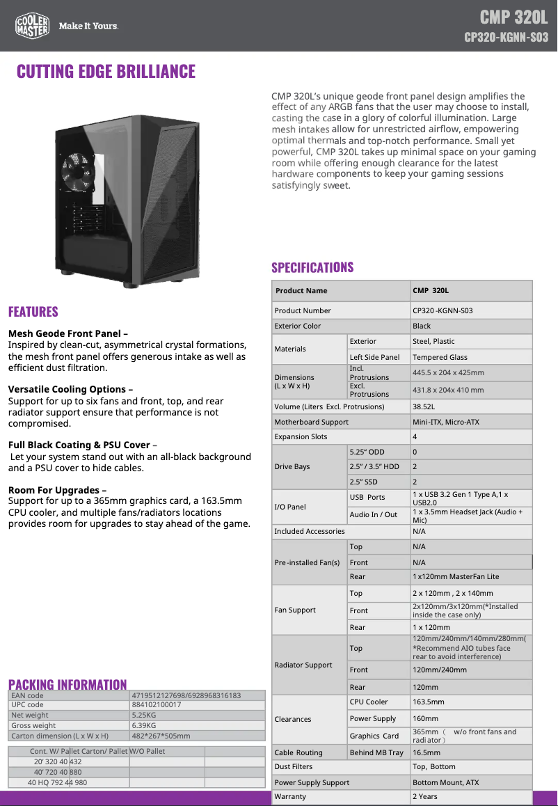 Page n°1 - Manuel utilisateur Cooler Master CMP 320L