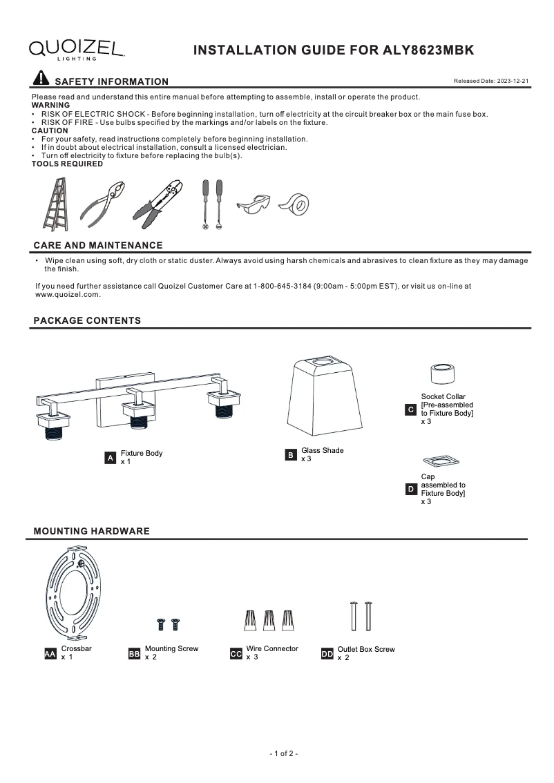 Page n°1 - Manuel utilisateur Quoizel Almany ALY8623MBK